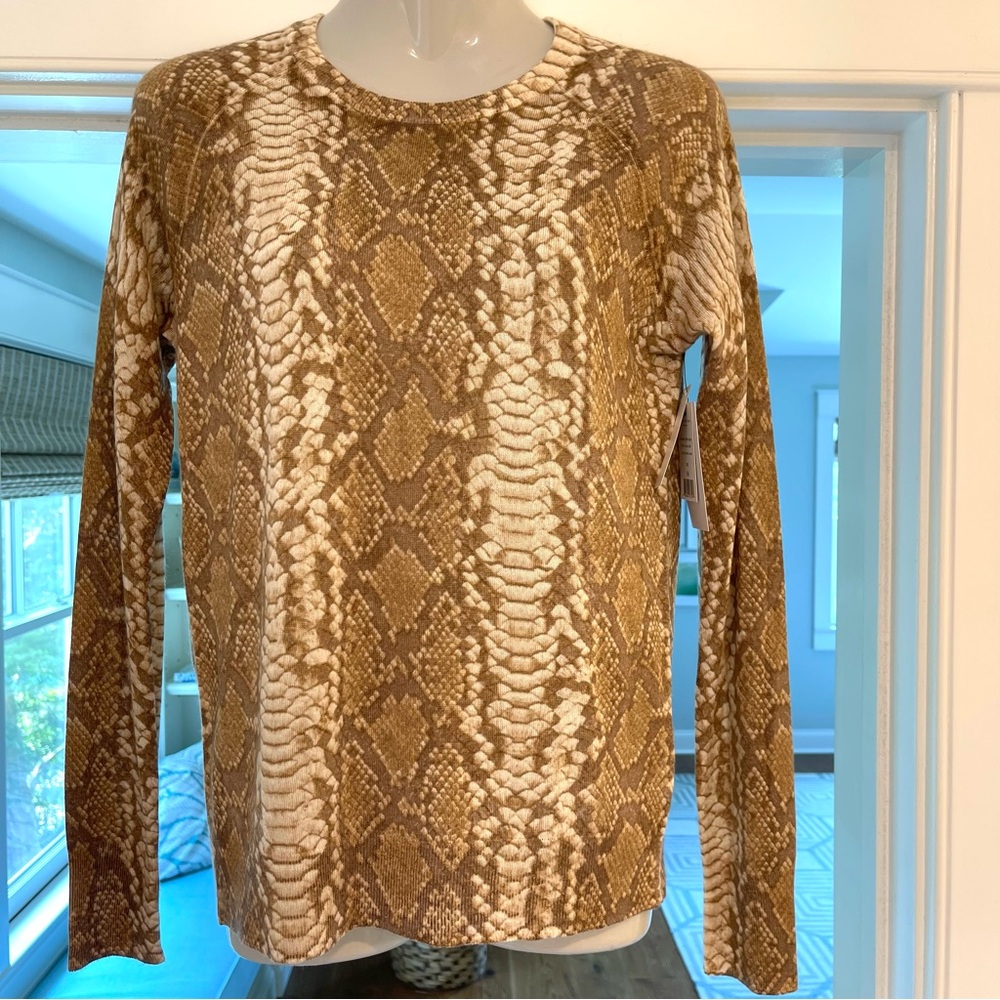 EQUIPMENT Femme Cashmere Silk Sloane Tan Sweater Snake Medium Animal Print NWT!
